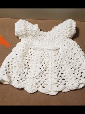 Hand Crafted White Crochet Baby Dress